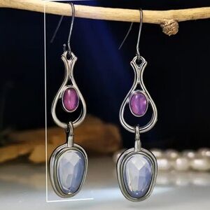 Bohemian Style Dangle Earring Vintage Jewelry Retro Silver Color Natural Stone